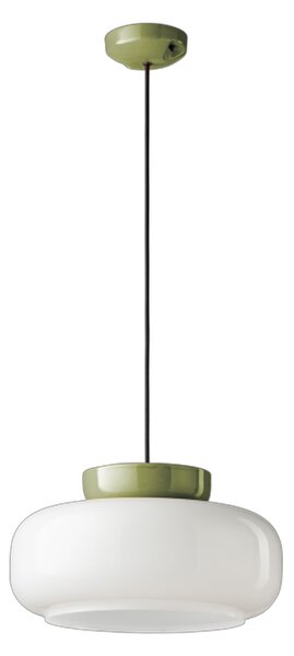 Sospensione Vintage Decò Maracana Vetro-Ceramica Bianco Verde Salvia 1 Luce E27