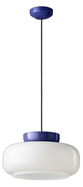 Sospensione Vintage Decò Maracana Vetro-Ceramica Bianco-Blu Robot 1 Luce E27