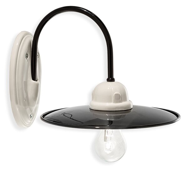 Applique Industrial Potenza Ferro E Ceramica Nero E Decorata Lucida 1 Luce E27