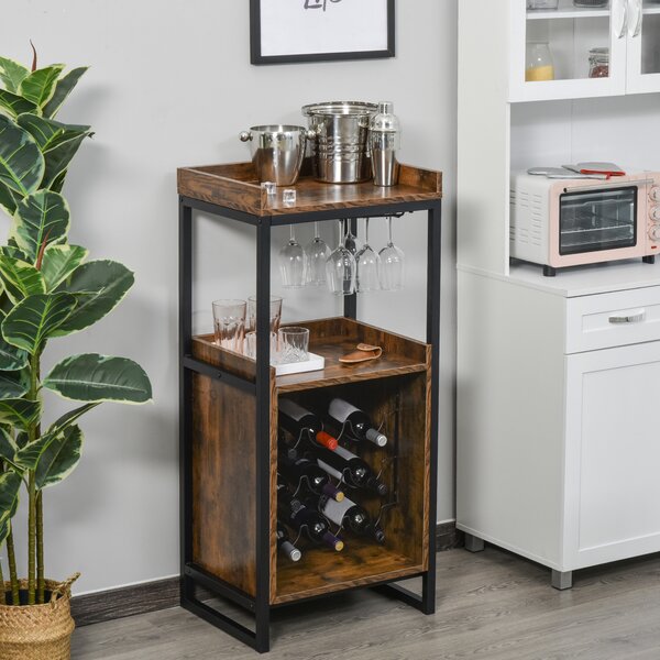 HOMCOM Mobile Portabottiglie Stile Industriale con Cantinetta Vini per 9 Bottiglie e Portacalici, Marrone|Aosom