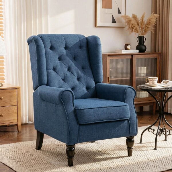 HOMCOM Poltrona per Salotto in Stile Francese con Seduta Imbottita e Cuscini, in Poliestere, 74x86x102 cm, Blu|Aosom