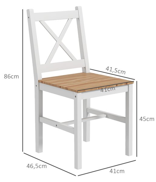 HOMCOM Set 4 Sedie per Cucina e Soggiorno con Schienale a Croce, in Legno di Pino, 41x46.5x86 cm | Aosom Italy