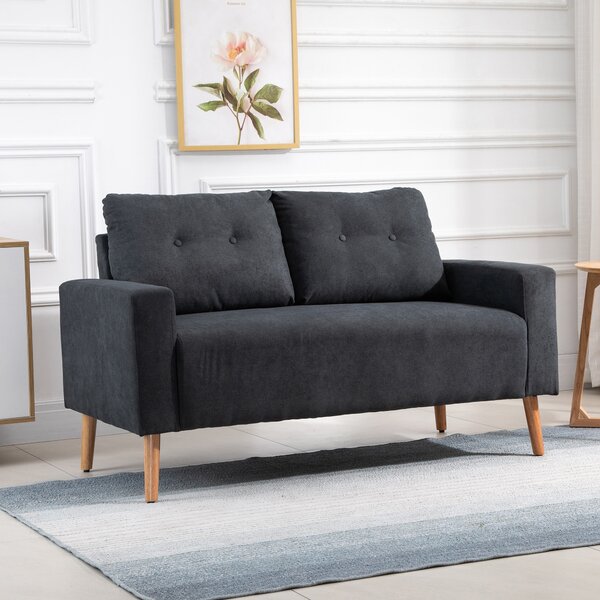 HOMCOM Divano 2 Posti Moderno in Stile Nordico con Schienale Trapuntato in Tessuto, 145x76x88 cm, Grigio|Aosom
