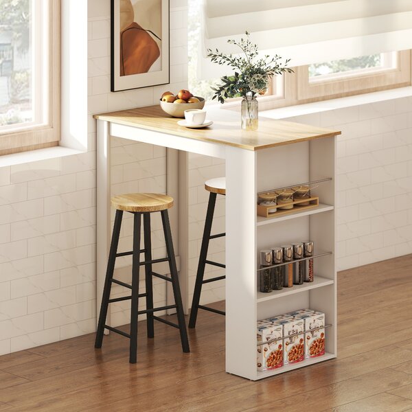 HOMCOM Tavolo da Bar con 3 Mensole e Barre Protettive, in Acciaio e Truciolato, per casa e bancone, 112x57x106 cm, Bianco | Aosom Italy