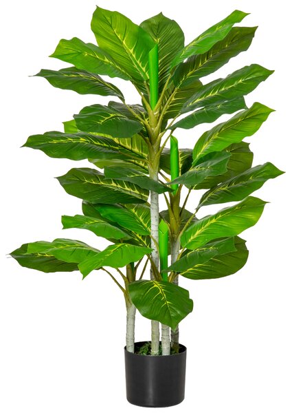 HOMCOM Pianta Verde Artificiale da 95 cm e 33 Foglie con Vaso Nero Ø15x13 cm, in PEVA, PE e Cemento|Aosom