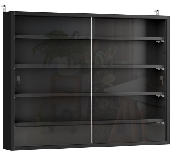 HOMCOM Vetrina a 5 Livelli a Muro con Ripiani Regolabili, in Vetro e Truciolato, 80x9.5x60 cm, Nero | Aosom Italy