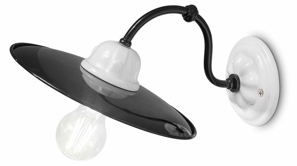 Applique Classica Potenza Ferro E Ceramica Nero E Decorata Lucida 1 Luce E27