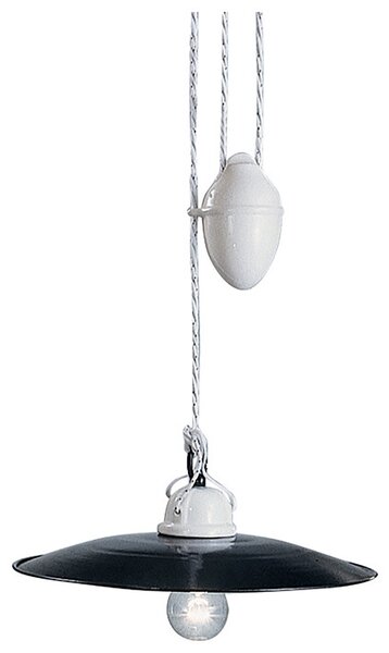 Sospensione Saliscendi Classico Potenza Ferro E Ceramica Nero Lucida 1 Luce E27