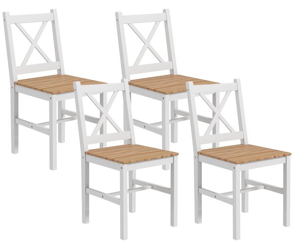 HOMCOM Set 4 Sedie per Cucina e Soggiorno con Schienale a Croce, in Legno di Pino, 41x46.5x86 cm | Aosom Italy