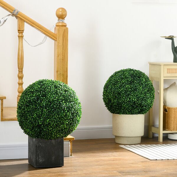 HOMCOM Set di 2 Piante Finte Sfera di Bosso Ø50cm, Decorazione per Interno ed Esterno, Verde|Aosom