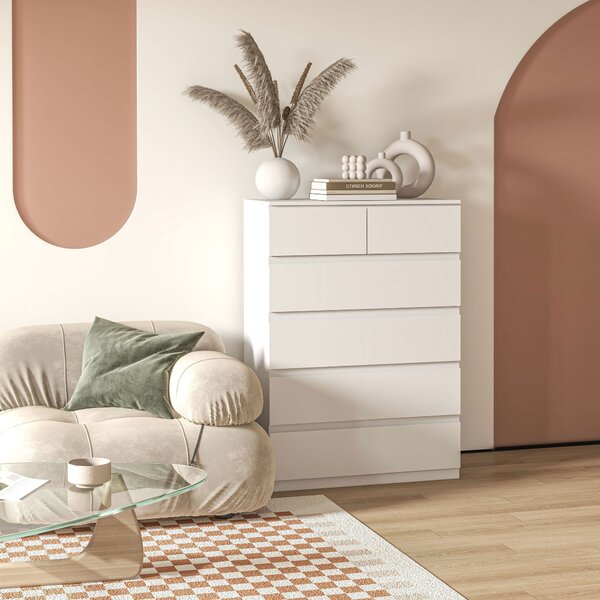 HOMCOM Cassettiera 6 Cassetti con Design Antiribaltamento, in Truciolato, 80x39x115 cm, Bianco|Aosom