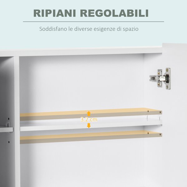 Kleankin Armadietto Specchiera da Bagno con 3 Armadietti, 3 Ripiani e Luce LED, 90x15x65 cm, Bianco|Aosom