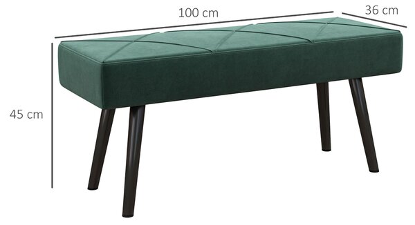 HOMCOM Panca Imbottita Fondoletto in Tessuto Effetto Velluto e Acciaio, 100x36x45 cm, Verde e Nero|Aosom