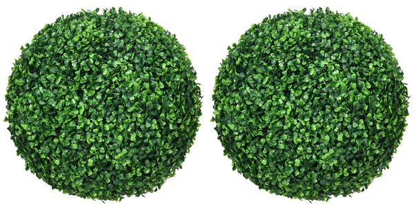 HOMCOM Set di 2 Piante Finte Sfera di Bosso Ø40cm, Decorazione per Interno ed Esterno, Verde|Aosom