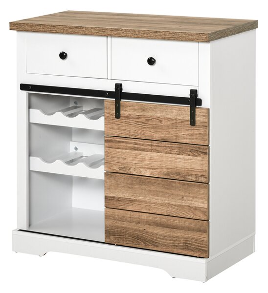 HOMCOM Credenza Multiuso Rustico con 2 Cassetti, Ripiani Aperti e Portabottiglie, per bar, accento,sala,cucina e soggiorno 80x39x86 cm| Aosom Italy
