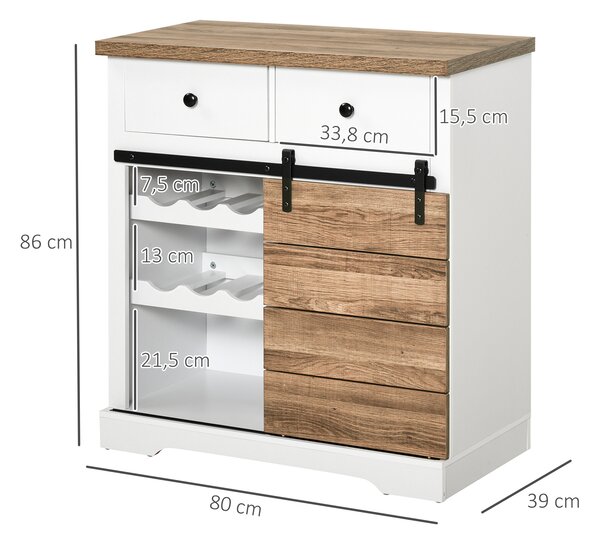 HOMCOM Credenza Multiuso Rustico con 2 Cassetti, Ripiani Aperti e Portabottiglie, per bar, accento,sala,cucina e soggiorno 80x39x86 cm| Aosom Italy