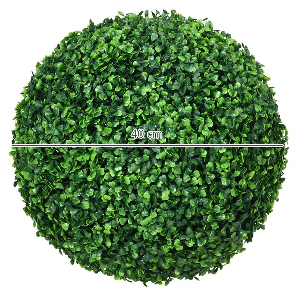 HOMCOM Set di 2 Piante Finte Sfera di Bosso Ø40cm, Decorazione per Interno ed Esterno, Verde|Aosom
