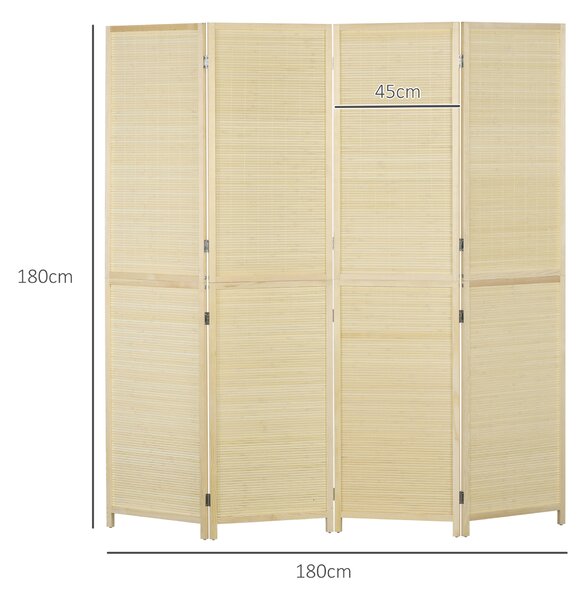 HOMCOM Paravento per Interno Pieghevole a 4 Ante, Divisorio in Bambù di Rattan, 180x1.6x180 cm|Aosom