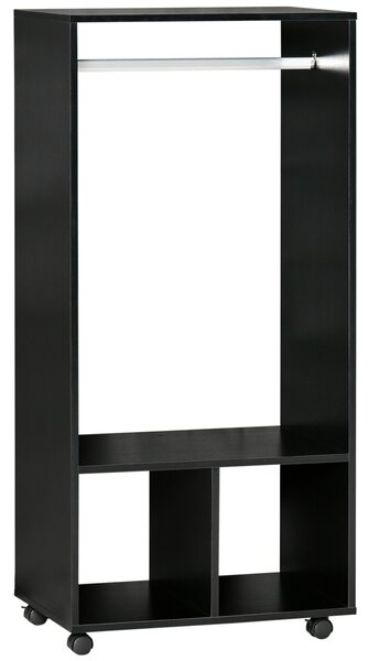 HOMCOM Mobile Appendiabiti con 2 Ripiani Aperti e Barra in Alluminio, in Truciolato, 60x40x128 cm, Nero | Aosom Italy