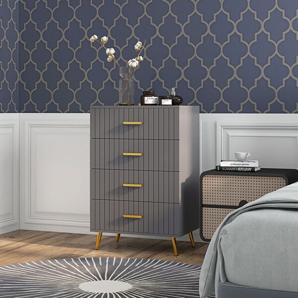 HOMCOM Cassettiera 4 Cassetti Moderna con Guide in acciaio e maniglie in alluminio, piedini antiscivolo,60x40x90 cm, oro Grigio Scuro|Aosom Italy