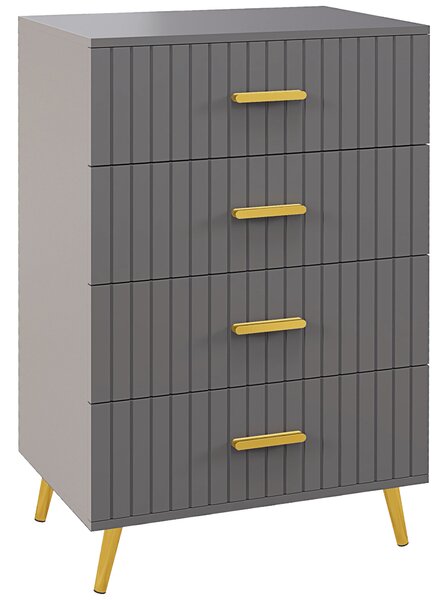 HOMCOM Cassettiera 4 Cassetti Moderna con Guide in acciaio e maniglie in alluminio, piedini antiscivolo,60x40x90 cm, oro Grigio Scuro|Aosom Italy