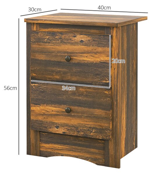 HOMCOM Comodino con 2 Cassetti dallo stile Rustico in Legno, 40x30x56 cm, Marrone