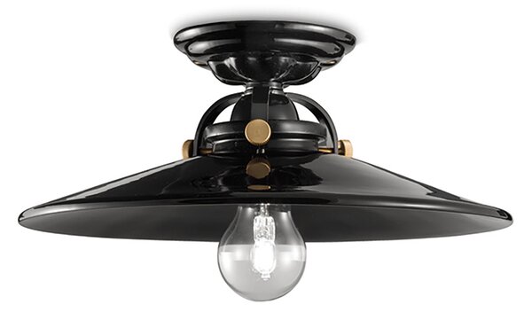 Plafoniera Industrial Minimal B&W Metallo Smaltato Nero 1 Luce E27 31Cm