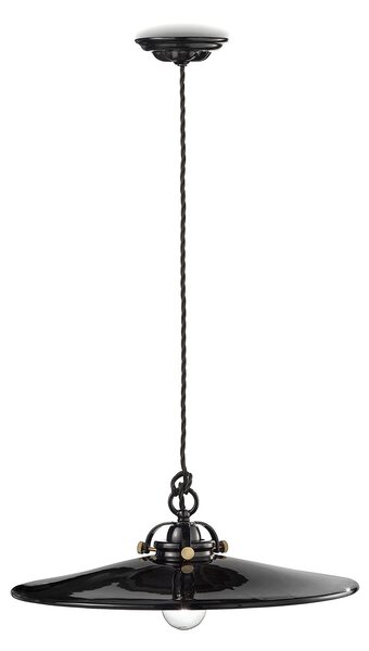 Sospensione Industrial Minimal B&W Metallo Smaltato Nero 1 Luce E27 42Cm