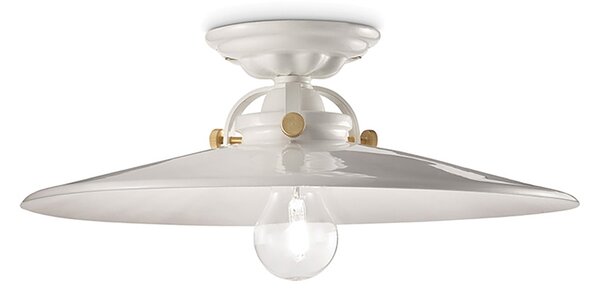 Plafoniera Industrial Minimal B&W Metallo Smaltato Bianco 1 Luce E27 42Cm