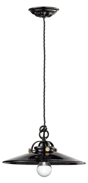 Lampadario Industrial Minimal B&W Metallo Smaltato Nero 1 Luce E27 31Cm
