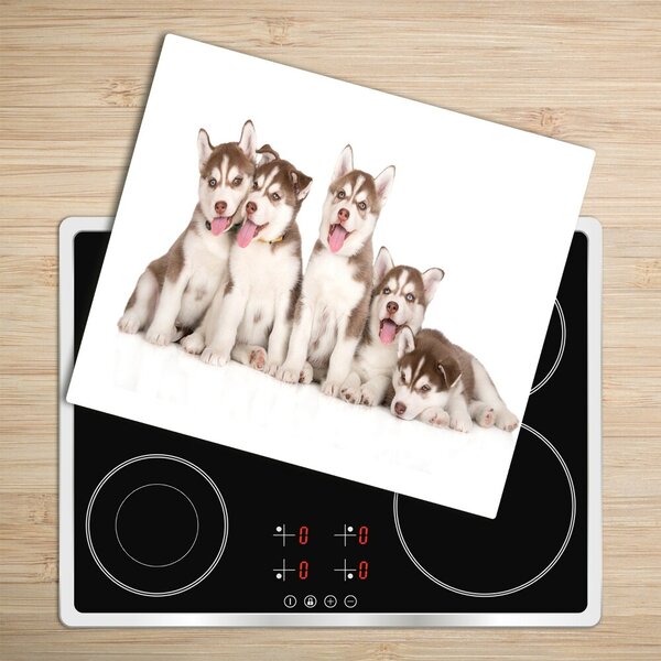 Tagliere in vetro temperato Cuccioli husky 60x52 cm
