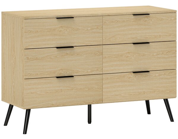 HOMCOM Cassettiera 6 Cassetti in Legno per Camera da Letto e Ingresso, 110x40x75cm, Rovere