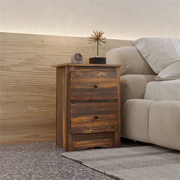 HOMCOM Comodino con 2 Cassetti dallo stile Rustico in Legno, 40x30x56 cm, Marrone