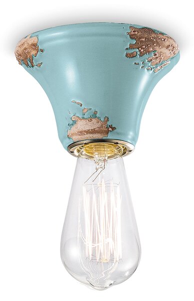 Plafoniera Vintage Tonda Media Ceramica Azzurra 1 Luce E14