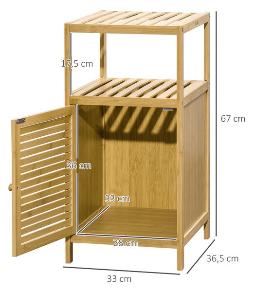 Kleankin Mobiletto Bagno in Bambù a Doghe con Armadietto a un'Anta, 33x36.5x67cm, Colore Legno Naturale