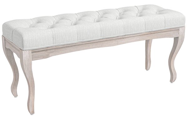 HOMCOM Panca Fondo Letto in Tessuto Effetto Lino, Schiuma e Legno, 110x37x49 cm, Bianco Crema