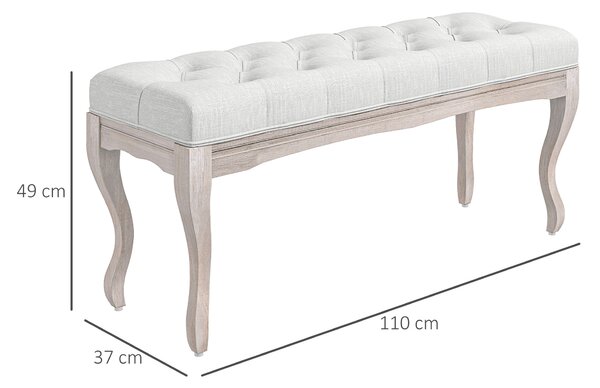 HOMCOM Panca Fondo Letto in Tessuto Effetto Lino, Schiuma e Legno, 110x37x49 cm, Bianco Crema