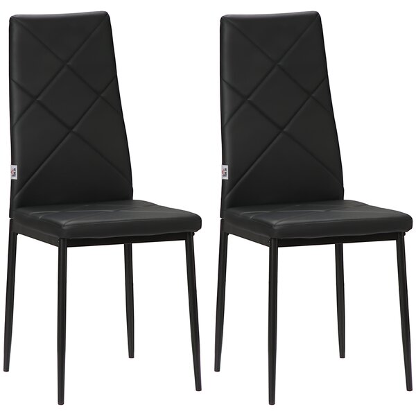 HOMCOM Set di 2 Sedie da Pranzo Moderne con Schienale Alto in Finta Pelle e Acciaio, 41x50x97 cm, Nero | Aosom Italy