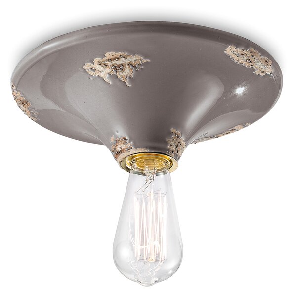 Plafoniera Vintage Tonda Grande Ceramica Tortora 1 Luce E27