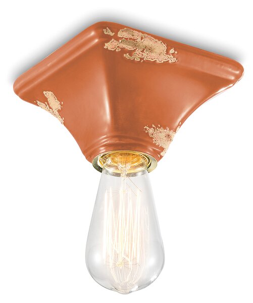 Plafoniera Vintage Quadrata Piccola Ceramica Arancio 1 Luce E27