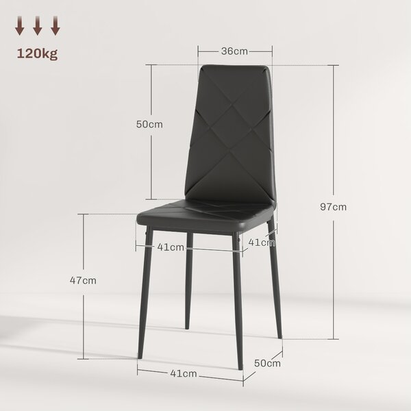 HOMCOM Set di 2 Sedie da Pranzo Moderne con Schienale Alto in Finta Pelle e Acciaio, 41x50x97 cm, Nero | Aosom Italy