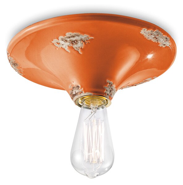 Plafoniera Vintage Tonda Grande Ceramica Arancio 1 Luce E27