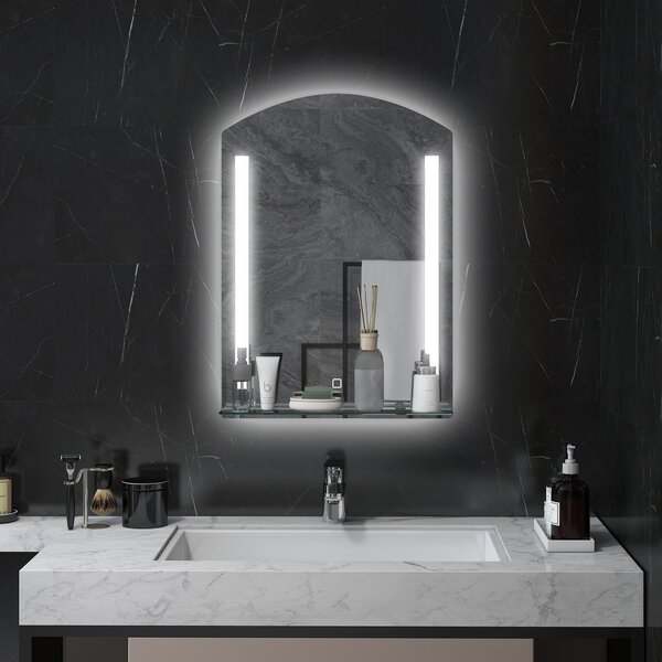 Kleankin Specchio Bagno da Parete Moderno con Illuminazione LED Regolabile a 3 Colori e Mensola in Vetro Elegante 50x12x70 cm Argento|Aosom Italy