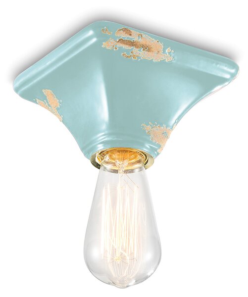 Plafoniera Vintage Quadrata Piccola Ceramica Azzurra 1 Luce E27