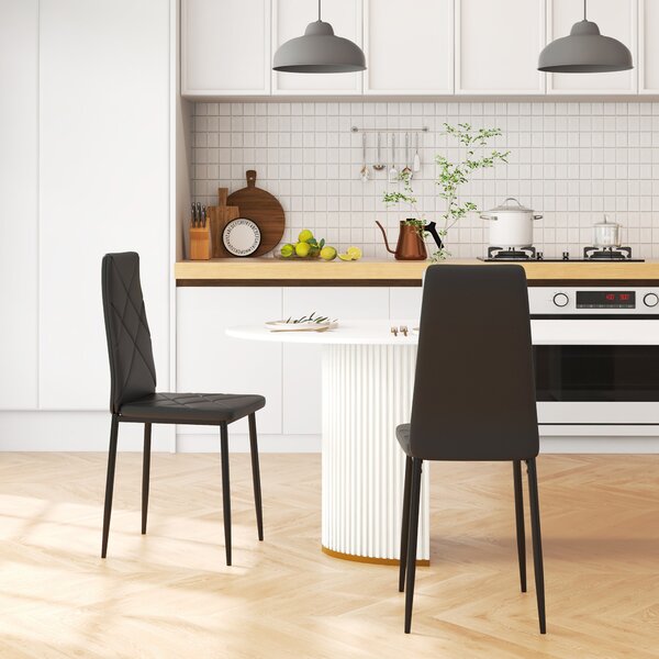 HOMCOM Set di 2 Sedie da Pranzo Moderne con Schienale Alto in Finta Pelle e Acciaio, 41x50x97 cm, Nero | Aosom Italy