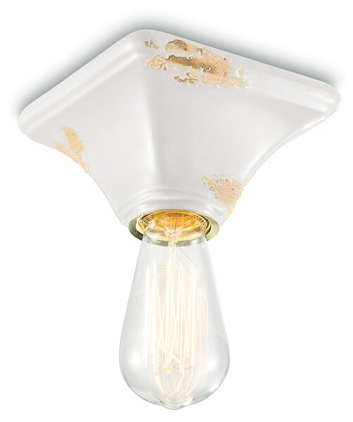 Plafoniera Vintage Quadrata Piccola Ceramica Bianca 1 Luce E27