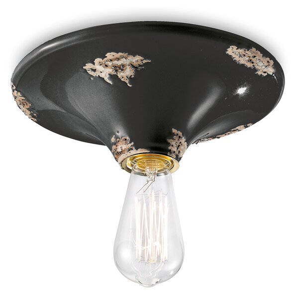 Plafoniera Vintage Tonda Grande Ceramica Nera 1 Luce E27