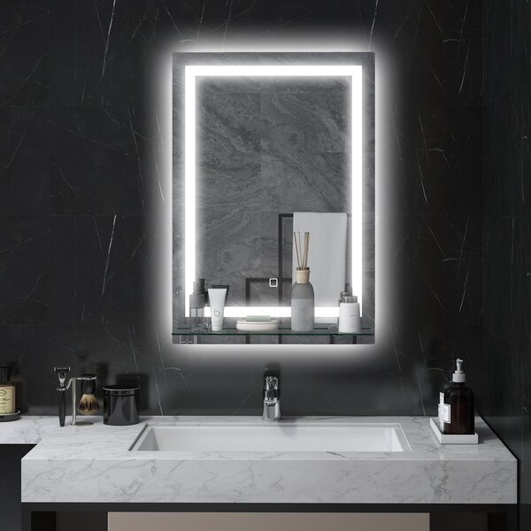 Kleankin Specchio Bagno LED a 3 Colori Regolabili con Mensola in Vetro Elegante e Funzionale 50x12x70 cm Argento |Aosom