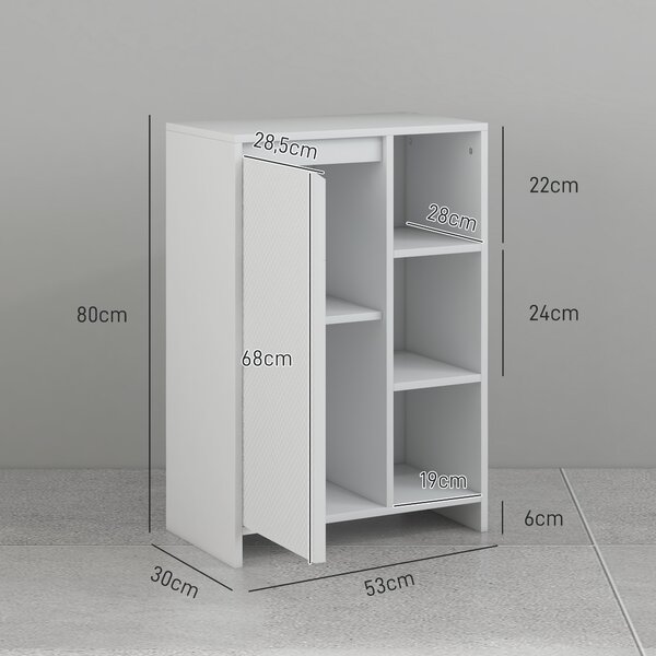 HOMCOM Mobiletto Bagno con 3 Ripiani Aperti e Armadietto a un'Anta con Mensola Regolabile, 53x30x80cm, Bianco