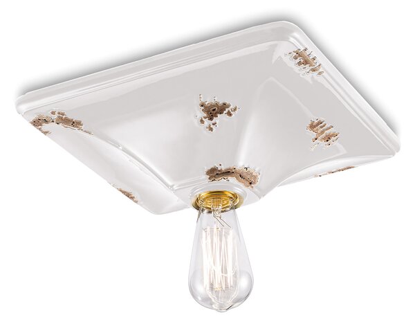 Plafoniera Vintage Quadrata Grande Ceramica Bianca 1 Luce E27